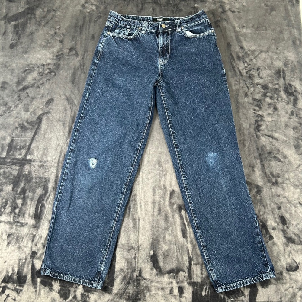 Jaded London Jeans Mens 31 Blue Distressed Graphic Back Pocket Straight Leg